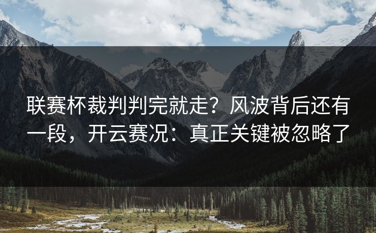 联赛杯裁判判完就走？风波背后还有一段，开云赛况：真正关键被忽略了